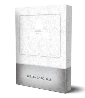 Portada de Biblia catolica en espanol. Boda, bautizo, primera comunion, confirmacion y cumpleanos. Caja blanca regalo