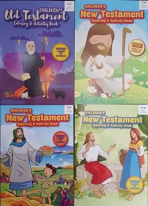 Portada de Childrens new testament: Jesus en el pozo/jesus alimenta a la multitud/noe/los milagros de jesus