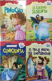 Portada de Aprendiendo a leer nivel 0 (cenicienta, traje nuevo del emperador, cuervo sediento, pinocho) bbpeg2023
