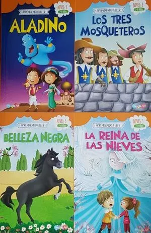 Portada de Aprendiendo a leer nivel 3 (aladino,los tres mosqueteros,belleza negra,reina de las nieves) bbpeg2026