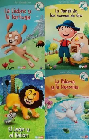 Portada de Aprendiendo a leer nivel 0 (liebre y la tortuga, la ganza de los huevos de oro, el leon y el raton, la paloma y la hormiga)