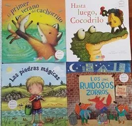 Portada de Set 4 libros de cuentos de animales con valores y virtudes (hasta luego cocodrilo, el primer verano del cachorrito, los muy ruidosos zorros, piedras magicas)bbtpt6020