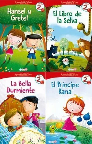 Portada de Aprendiendo a leer nivel 2 (6 a 7 años) (hansel y gretel, libro de la selva, bella durmiente, principe rana)