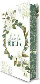 Portada de Biblia rvr 1960 letra grande tamaño manual, tapa dura con flores blancas y cantos pintados