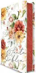Portada de Biblia rvr 1960 letra grande tamaño manual, tapa dura, flores rosadas y cantos pintados